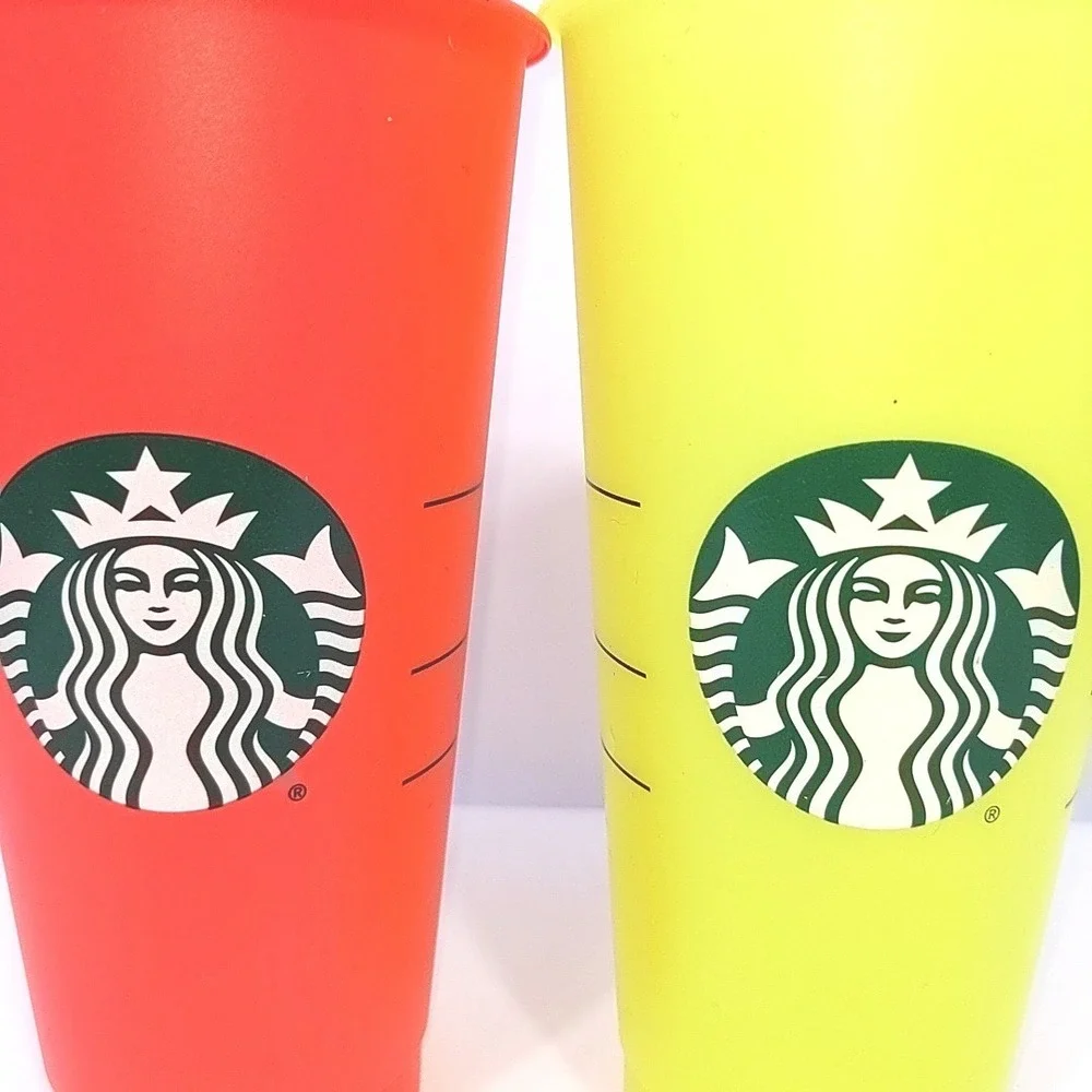 Starbucks Color Changing Cold Cup Set 24oz Venti Reusable Tumblers Red‎ Yellow